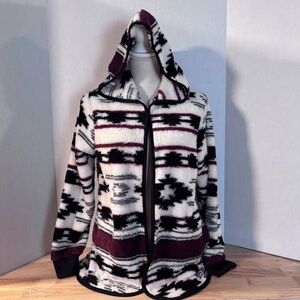 Knapp Studio Womens Fleece Hoodie XXL New Geometric Print Burgundy Black White